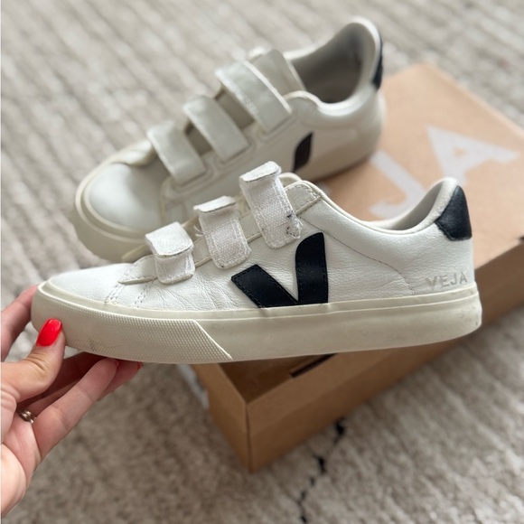 Veja White and Black Velcro Sneakers - Picture 3 of 8
